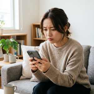 スマホでクリニックを検索する女性